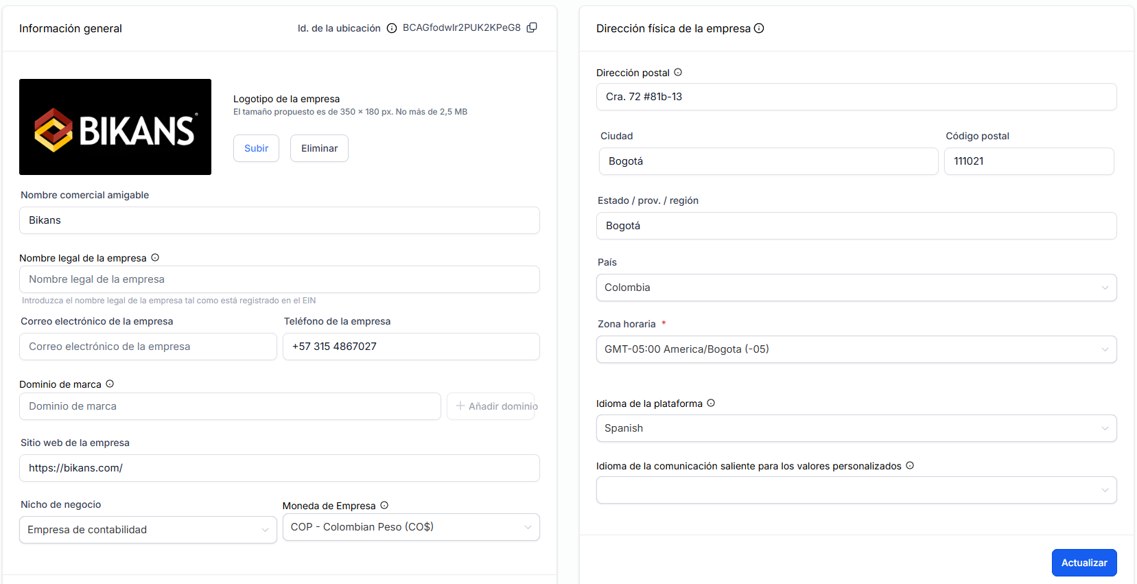 Business Profile settings